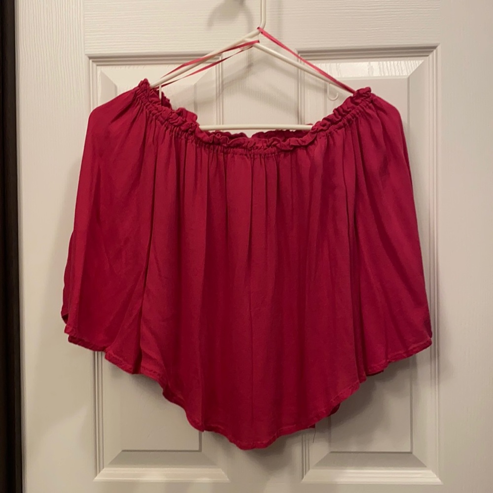 Hot Pink Off-Shoulder Flowy Crop Top